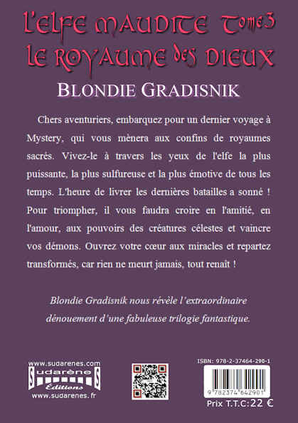 Photo verso du livre: L'elfe maudite et le royaumes des dieux par Blondie Gradisnik