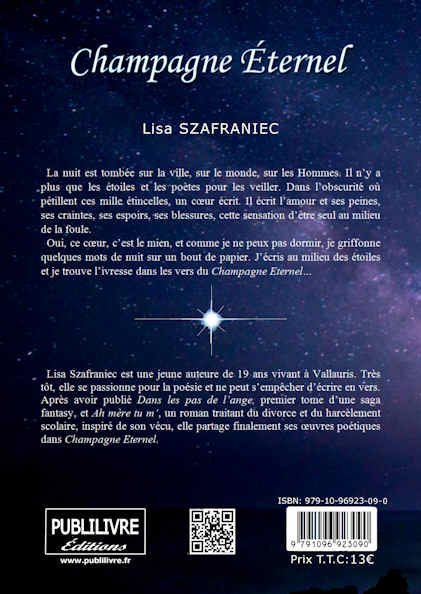 Photo  verso du livre: Champagne Éternel par Lisa Szafraniec